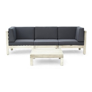 GDFStudio Keith Outdoor Acacia Wood 3 Seater Sofa and Coffee Table Set with Cushions - 1 of 4
