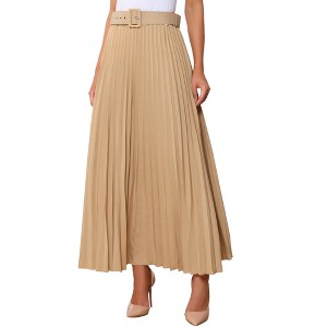 Allegra K Women's Flowy Pleated Elastic High Waist with Belt A-line Skirt - 1 of 4