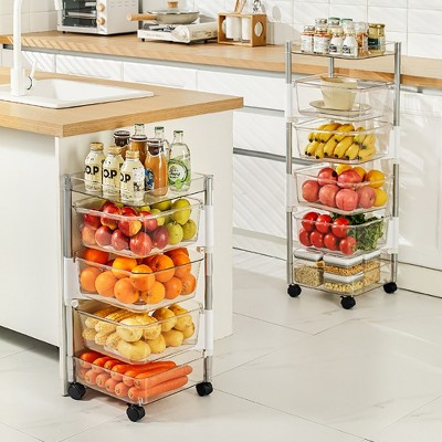 Five-Tier Clear and Silver Swivel Bin Storage Tower