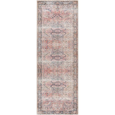 Livabliss 2'7"x10' Kemer Traditional Machine Washable Rug Coral Pink: Flatweave Runner, Polyester, Indoor Use