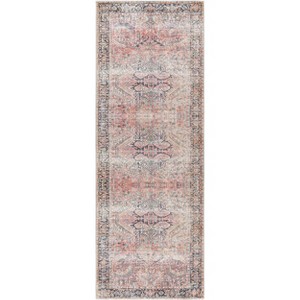 Livabliss 2'7"x10' Kemer Traditional Machine Washable Rug Coral Pink: Flatweave Runner, Polyester, Indoor Use - 1 of 4