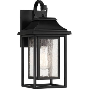 John Timberland Cecile 15 1/4" High Mission Country Box Lantern Outdoor Wall Light Fixture Mount Porch House Exterior Black Clear Seeded Glass Shade - 1 of 4