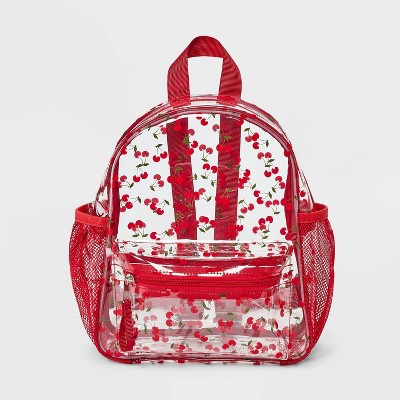 Girls' Clear with Red Cherries Mini Backpack - art class™ Red: TPU Shell, 6.38 Volume, 3-9 Years