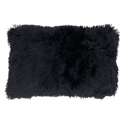 12"x20" Oversize Classic Down-Filled with Faux Fur Design Lumbar Throw Pillow Black - Saro Lifestyle