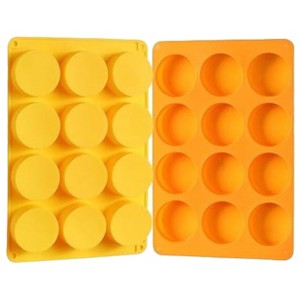 Aoibox 2-Pack Silicone Oreo Cookie Molds, 12-Cavity Round Baking Molds for Chocolate, Candy, Mini Cake, Jelly, Non-Stick & Easy Clean (Orange &Yellow) - 1 of 4