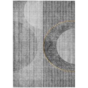 Charcoal Gray And Silver Geometric Washable Indoor Outdoor Area Rug - 1 of 4