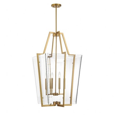 Warm Brass 4-Light Pendant with Clear Beveled Glass Shade