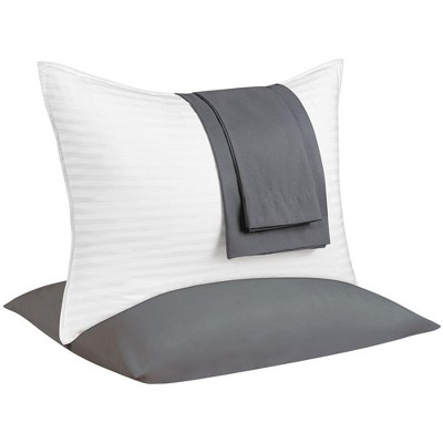 Set of 2 Cooling Down Alternative Gel Fiber Bed Pillows With 100% Cotton Cover, Pillow Cases Included. Standard Size - Gray