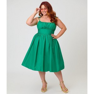 green swing dress plus size Unique Vintage Plus Size Green Sleeveless Cotton Swing Dress
