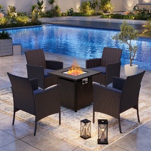 Captiva Designs 5pc Patio Dining Square Steel Fire Pit Table & Armrest Metal Frame Chairs - 1 of 4