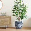 LuxenHome 14.5" Dia Round Planter Large Outdoor Indoor Decorative Plant Pot Blue and White Flower Pattern Garden Pot Concrete Planter Pot Multicolored - 3 of 4