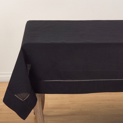 Black Square Hemstitched Border Polyester Tablecloth