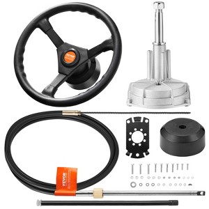 VEVOR Outboard Steering System 10' Boat Steering Cable 10 Feet Marine Steering System 3/4'' Shaft with 13.5 Inch Wheel for Yachts ,Black & Gray - 1 of 4