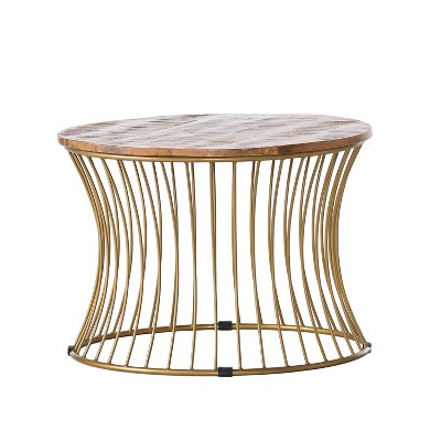 GDFStudio Fenkell Boho Handmade Mango Wood and Iron Coffee Table, Natural and Gold