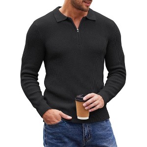 COOFANDY Mens Knit Polo Shirt Quarter Zip Slim Fit Pullover Long Sleeve Sweater Polo - 1 of 4