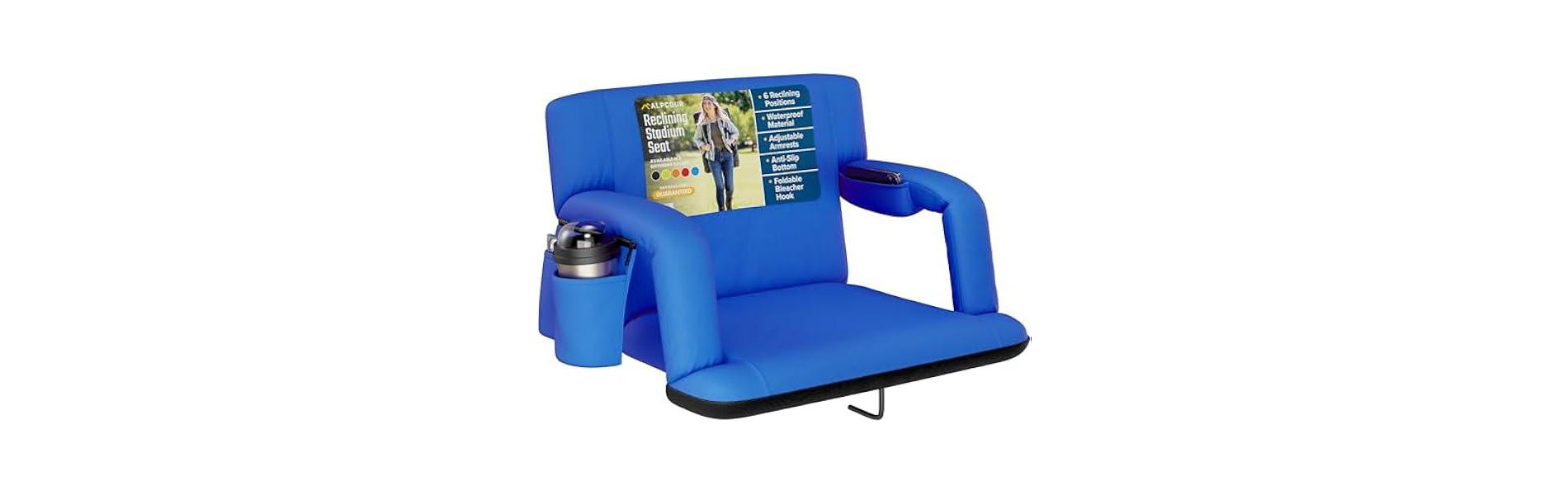 Stadium Seats with Back Support and Padded Cushion - Extra Wide 24.5" Bleacher Chair with Anti-Slip Mat,Blue