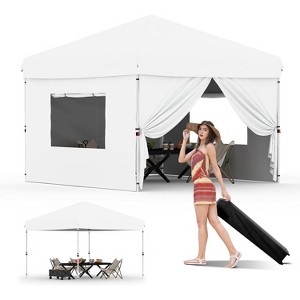 10X10FT Instant Pop Up Canopy Tent with 4 Side Walls, Heavy Duty Waterproof UPF 50+ UV Protected Canopy with Wheeled Carry Bag - 1 of 4