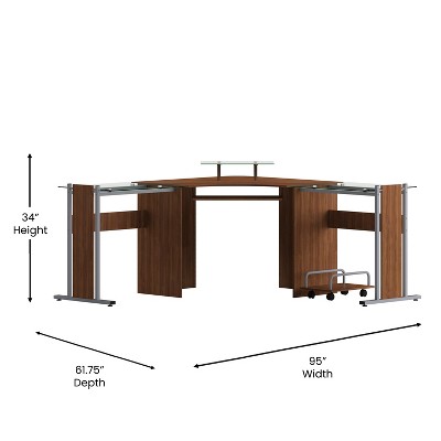 Maple and Glass Corner Desk with Keyboard Tray and CPU Cart