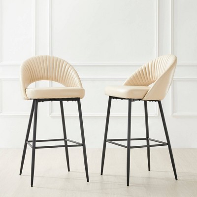 Set of 2 Cream Quilted Leatherette Bar Stools with Metal Legs