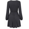 Womens Deep V Neck Mini Dress Long Sleeve Elastic Waist A Line Casual Wrap Midi Dress - 4 of 4