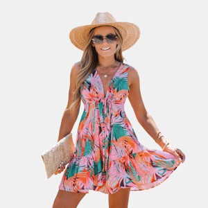 Women's Tropical Floral Print Wrap Dress with Flared Skirt - Cupshe - 1 of 4