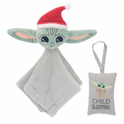 Lambs & Ivy Star Wars Baby Yoda Holiday/Christmas Security Blanket - Lovey & Door Pillow Gift Set