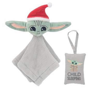 Lambs & Ivy Star Wars Baby Yoda Holiday/Christmas Security Blanket - Lovey & Door Pillow Gift Set - 2pc