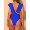 Elerevyo Women's V Neck Ruffled Monokini High Cut Tummy Control Swimwear Bathing Suit One Piece - 3 of 4