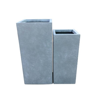 Set of 2 Tall Square Lightweight Concrete Planters Slate Gray - Rosemead Home & Garden, Inc.