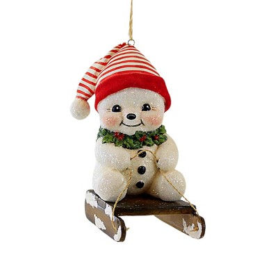 Bethany Lowe 5.0 Inch Down The Slopes Snowman Christmas Snow Tree Ornaments
