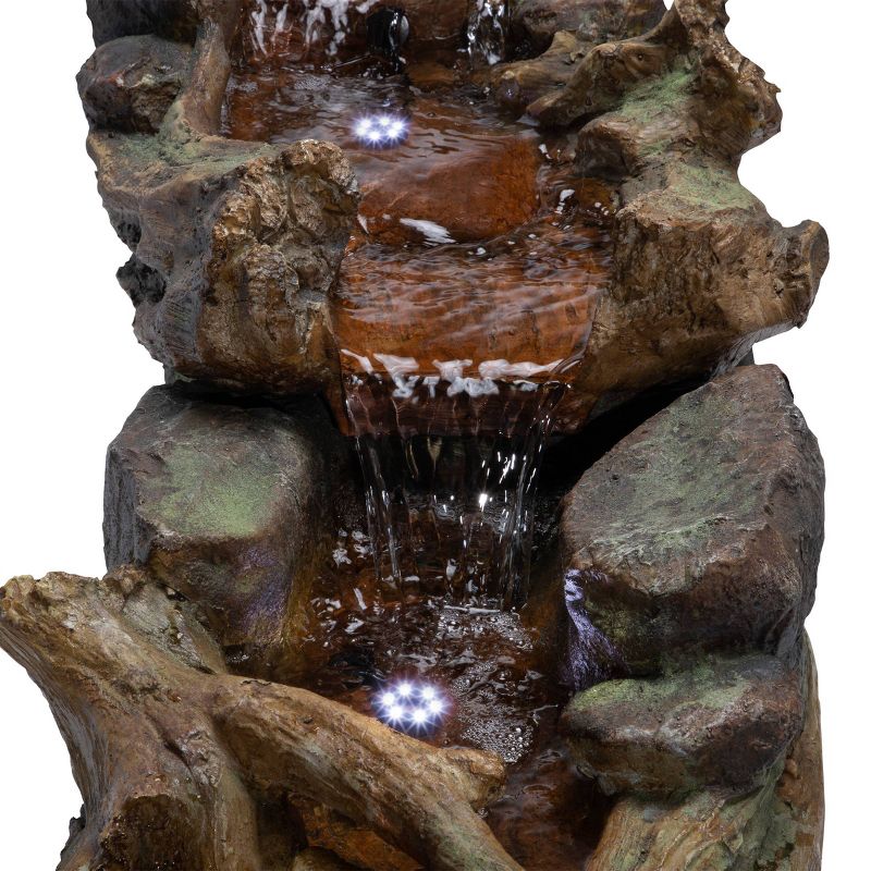 20&#34; Rainforest River Rapids Stone Resin Fountain with LED Lights Brown - Alpine Corporation, 5 of 6