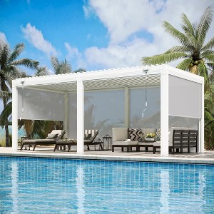 Erommy 10'x20' Aluminum Louvered Pergola with 6-Panel Pull-Down Privacy Screen - 1 of 3