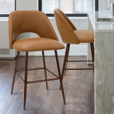 Edwin 26.5" inches Fabric Counter Height Stools,Armless Upholstered Counter Stools With Backs Set Of 2,Black Metal Frames-The Pop Home