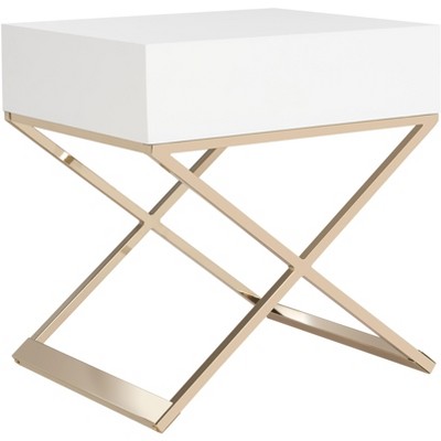 White Rectangular Wood and Metal End Table with Storage
