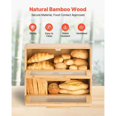 VEVOR Double Layer Bread Box for Kitchen Counter, Large Capacity Bamboo Bread Storage Container, Farmhouse Wooden Breadbox, Natural — фото 5