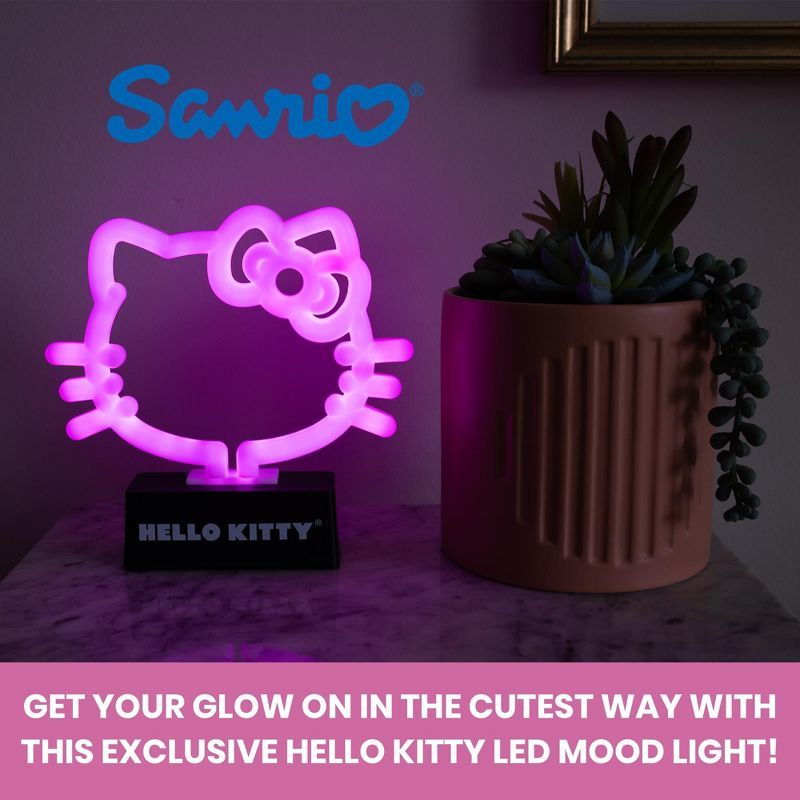 Silver Buffalo Hello Kitty Face and Bow 6.5 -Inch LED Neon Mood Light, 3 of 10