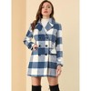 Allegra K Women's Notched Lapel Double Breasted Winter Plaids Overcoat - 4 of 4