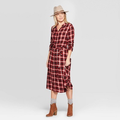 plaid midi dress with sleeves