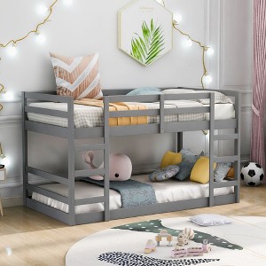 NicBex Twin Size Bunk Bed Pine Frame Bed Frame with Full Length Guardrails and 2 Ladders, No Box Spring Required, Space Saving - 1 of 4