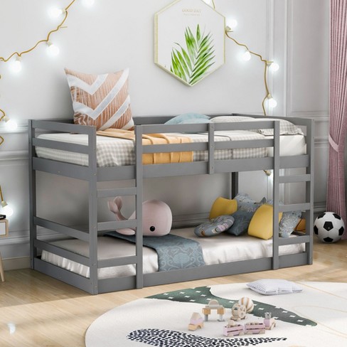 NicBex Twin Size Bunk Bed Pine Frame Bed Frame with Full Length Guardrails and 2 Ladders, No Box Spring Required, Space Saving - image 1 of 4