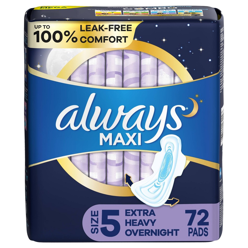 Always Maxi with Wings Extra Heavy Overnight Maxi Pads - 72ct