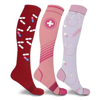 Copper Zone Energizing Fun Knee High Socks For Medical Professionals - 3 Pair Pack