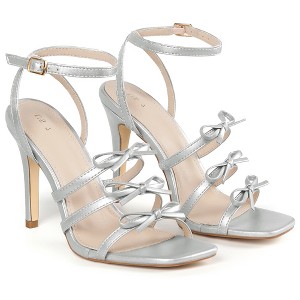 BLISSFUL STEP Women's Square Toe Stiletto Heel Bow Heeled Sandals - 1 of 3