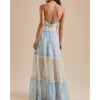 Clotth Women Spaghetti Strap Tie Shoulder Floral Maxi Dress Y2k Lace Trim Ruffle Long Dress Summer Boho Flowy Sundress, Blue - 4 of 4