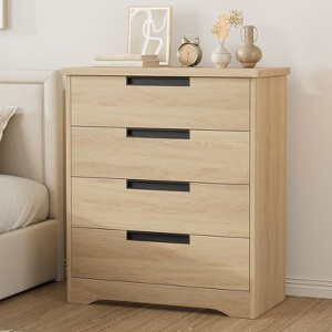 Jojoka 4-Drawer Wood Dresser with Embedded Handles – Modern Storage Cabinet for Bedroom, Nursery, Entryway & Living Room, Natural Finish - 1 of 4