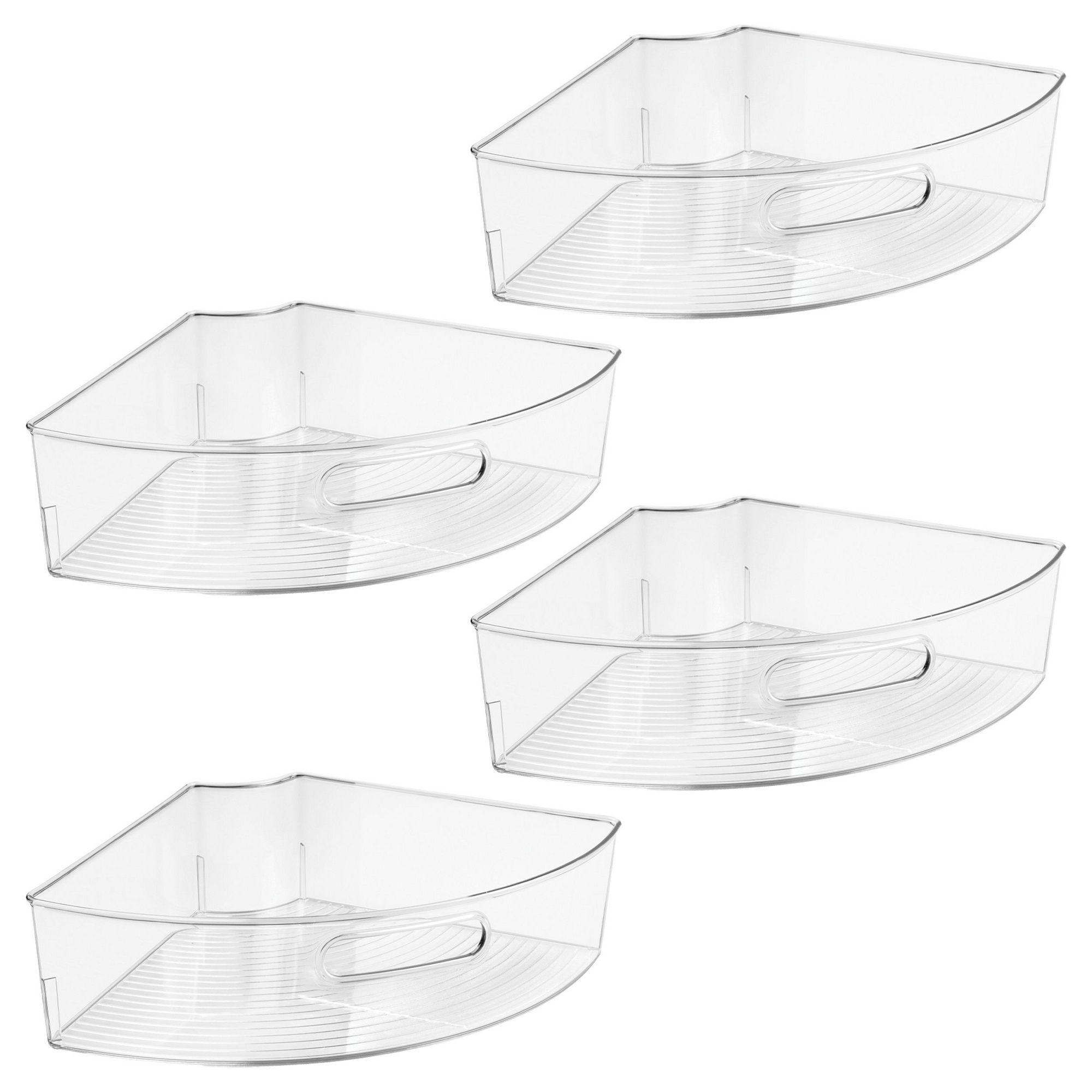 iDesign Lazy Susan 1/4 Wedge Bin with Handle, Set of 4, Clear, Made in USA
