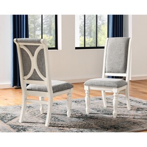 Roundhill Furniture Belleza Solid Wood Upholstered Dining Chairs, Antique White, Set of 2 - 1 of 4