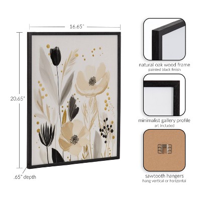 Modern Muted Cottage Floral Abstract Black Framed Wall Art, 16x20