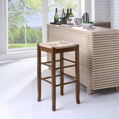 Elegant Cappuccino Hardwood 29" Square Rush Bar Stool