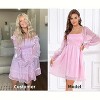 Womens Long Puff Sleeve Square Neck Long Puffy Dress Babydoll Mesh Midi Dress - 3 of 4